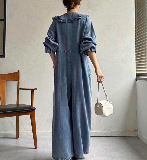  「【WEB限定】フリルデニムオールイーンワン」|ワンピース|