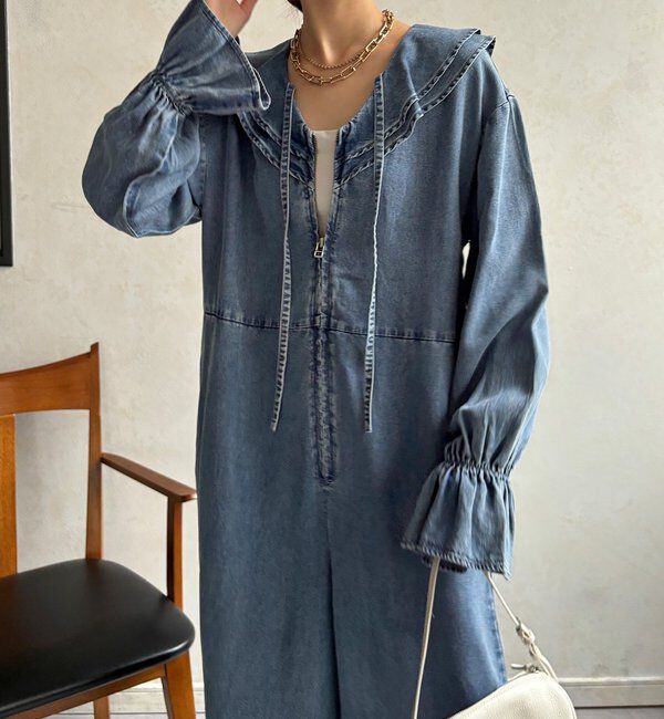  「【WEB限定】フリルデニムオールイーンワン」|ワンピース|