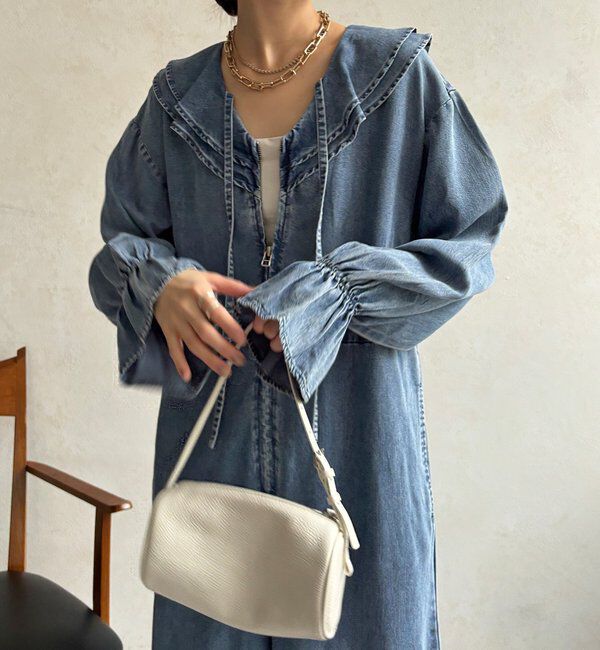  「【WEB限定】フリルデニムオールイーンワン」|ワンピース|