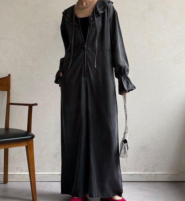  「【WEB限定】フリルデニムオールイーンワン」|ワンピース|