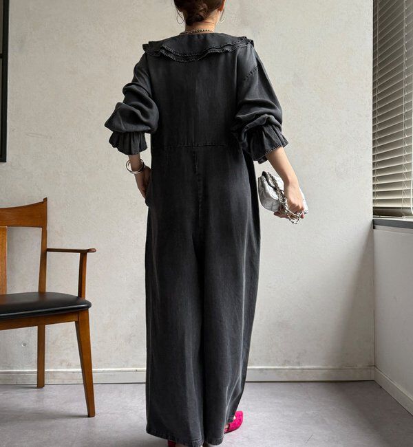  「【WEB限定】フリルデニムオールイーンワン」|ワンピース|