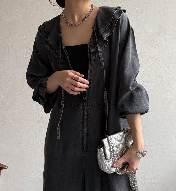  「【WEB限定】フリルデニムオールイーンワン」|ワンピース|