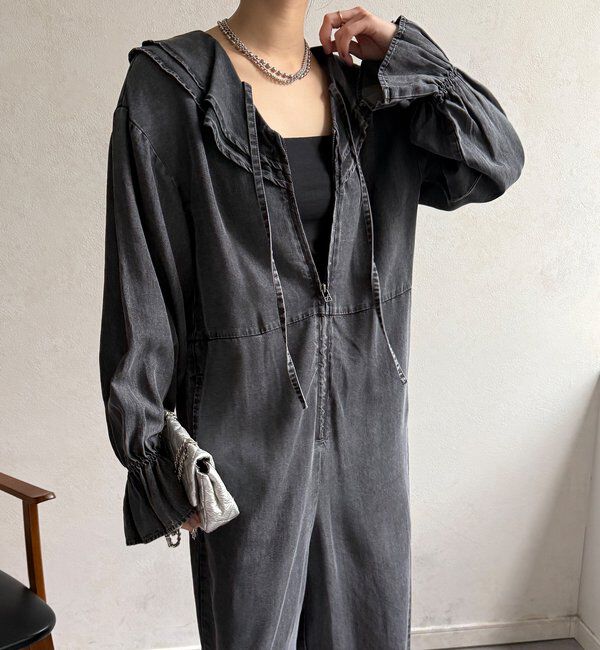  「【WEB限定】フリルデニムオールイーンワン」|ワンピース|