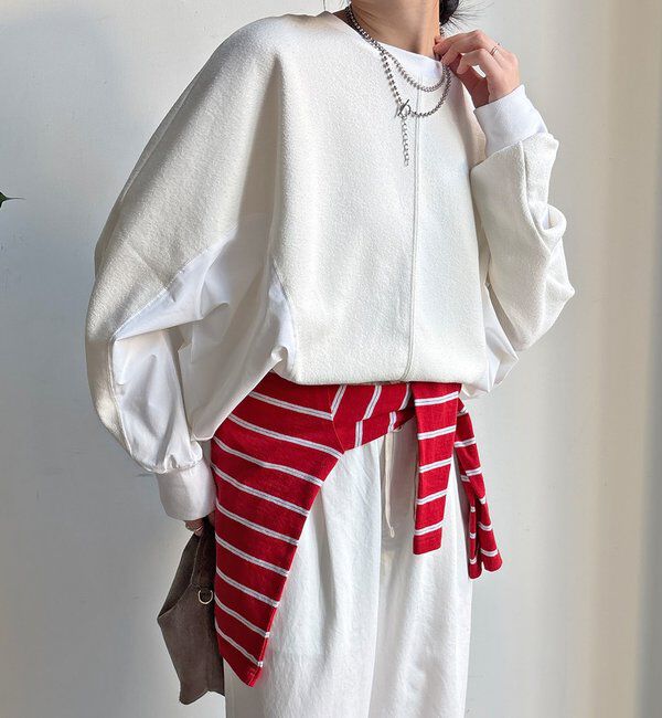  「【WEB限定】異素材切替プルオーバー」|Tシャツ・カットソー|ホワイト