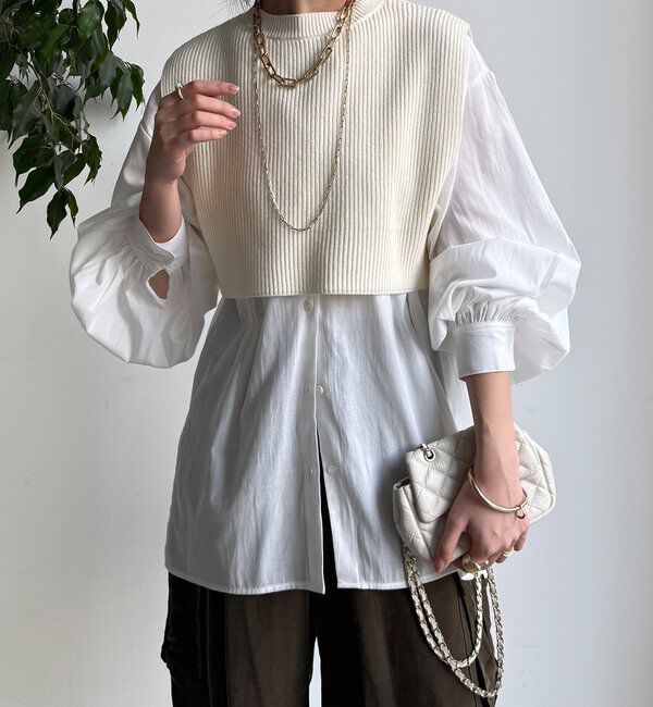  「【WEB限定】ニットベスト&times;シャツセット」|ニット・セーター|アイボリー