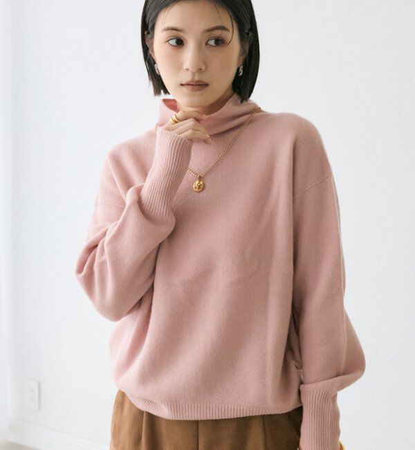  「【5色展開/万能トップス】ウール100NEWボトルネックニット」|ニット・セーター|ピンク