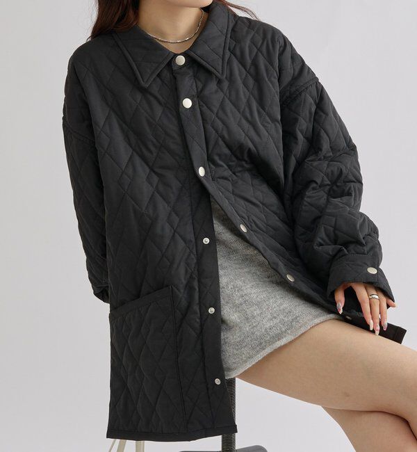  「襟付きキルティングジャケット」|その他|ブラック