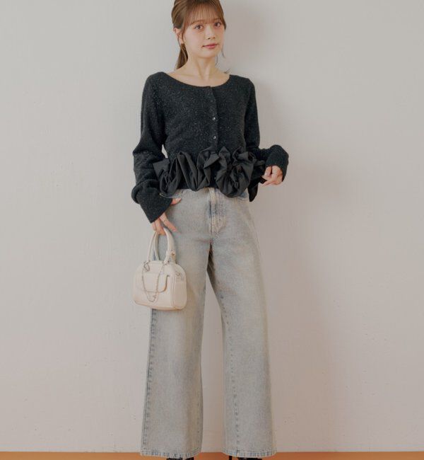  「ねじりフリルデザインラメシャギーカーディガン」|カーディガン|
