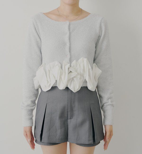  「ねじりフリルデザインラメシャギーカーディガン」|カーディガン|