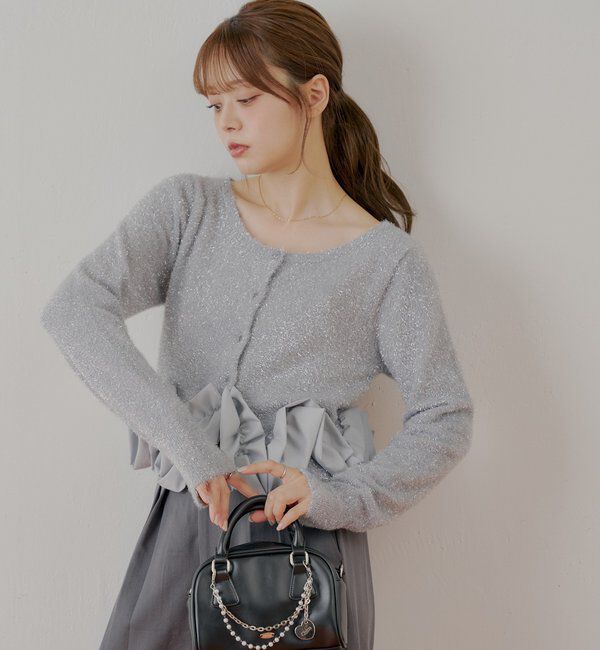  「ねじりフリルデザインラメシャギーカーディガン」|カーディガン|