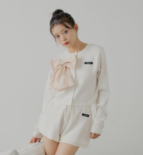  「【セットアップ対応】リボンコンパクトニットカーディガン」|カーディガン|