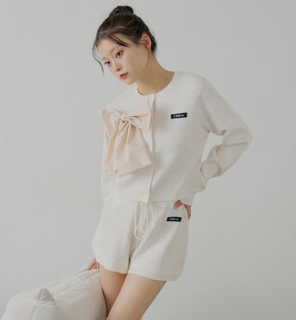  「【セットアップ対応】リボンコンパクトニットカーディガン」|カーディガン|