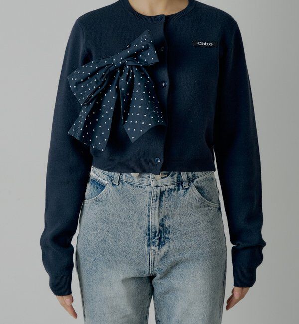  「【セットアップ対応】リボンコンパクトニットカーディガン」|カーディガン|