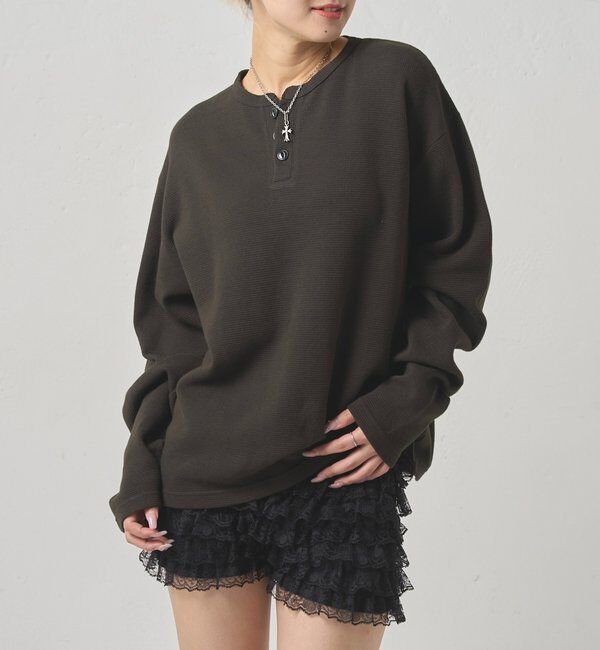  「【Sourcream】Heavy waffle henley tops」|Tシャツ・カットソー|