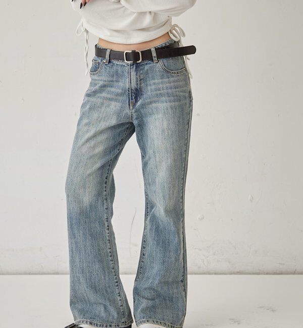  「DENIM TIGHT FLARE PANTS」|デニム|サックスブルー