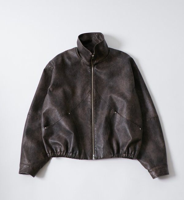  「VINTAGE LEATHER STAND COLLAR BLOUSON」|ブルゾン・スタジャン|ブラウン