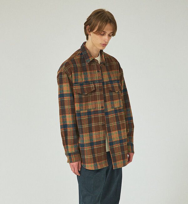 ABAHOUSE「【シャギー素材】ネルチェック オーバーサイズ CPOシャツ /シャツブルゾン」|ブルゾン・スタジャン|