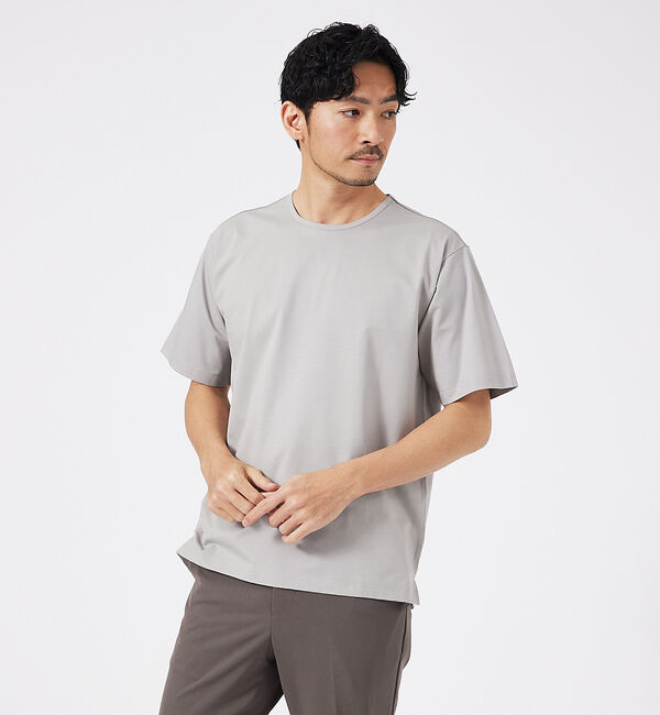 ABAHOUSE「【通年生地使用】シルケット天竺 半袖Tシャツ」|Tシャツ・カットソー|グレージュ