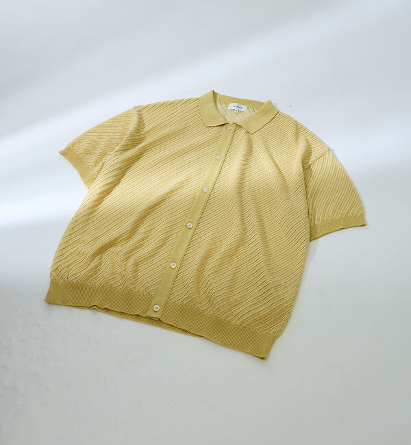 ABAHOUSE「【透かし編み】バイアス メッシュニットポロ  / ニットシャツ」|カーディガン|