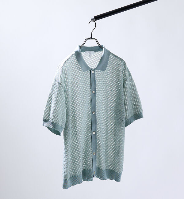 ABAHOUSE「【透かし編み】バイアス メッシュニットポロ  / ニットシャツ」|カーディガン|