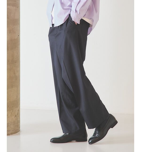 ABAHOUSE「ピンストライプ ワイドストレート イージースラックス / ワイドパンツ【予約】」|その他|ダークネイビー
