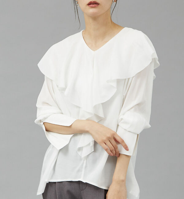 qualite「ラッフルカラーブラウス」|シャツ・ブラウス|ホワイト