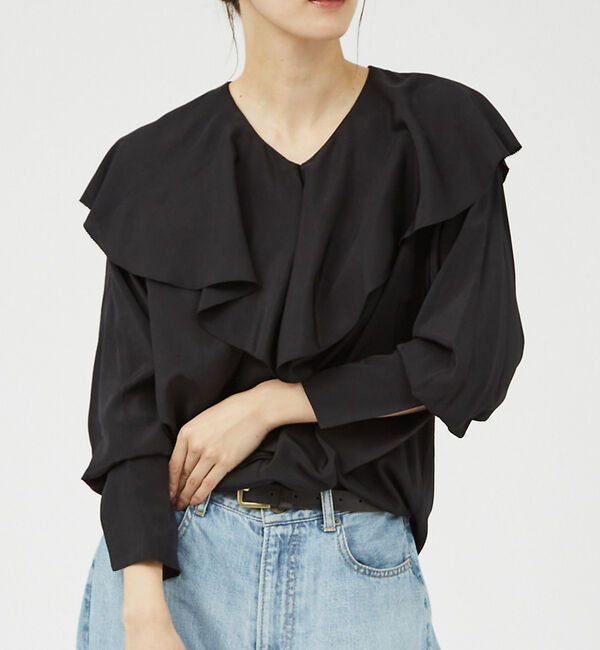 qualite「ラッフルカラーブラウス」|シャツ・ブラウス|ブラック