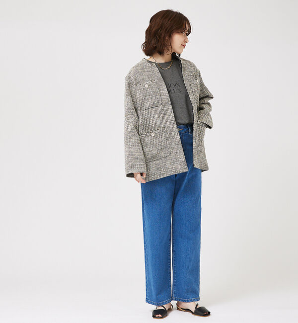 abahouse mavie「ツィードオーバージャケット」|ノーカラージャケット|