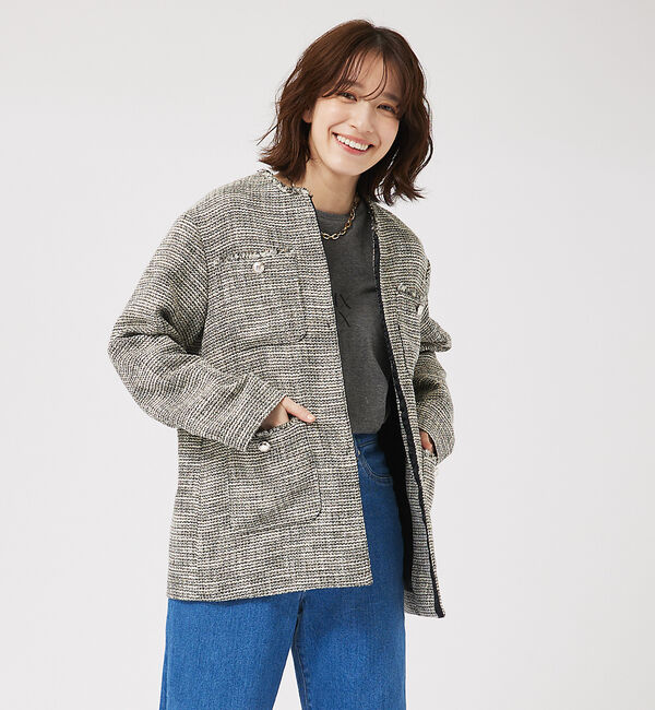 abahouse mavie「ツィードオーバージャケット」|ノーカラージャケット|