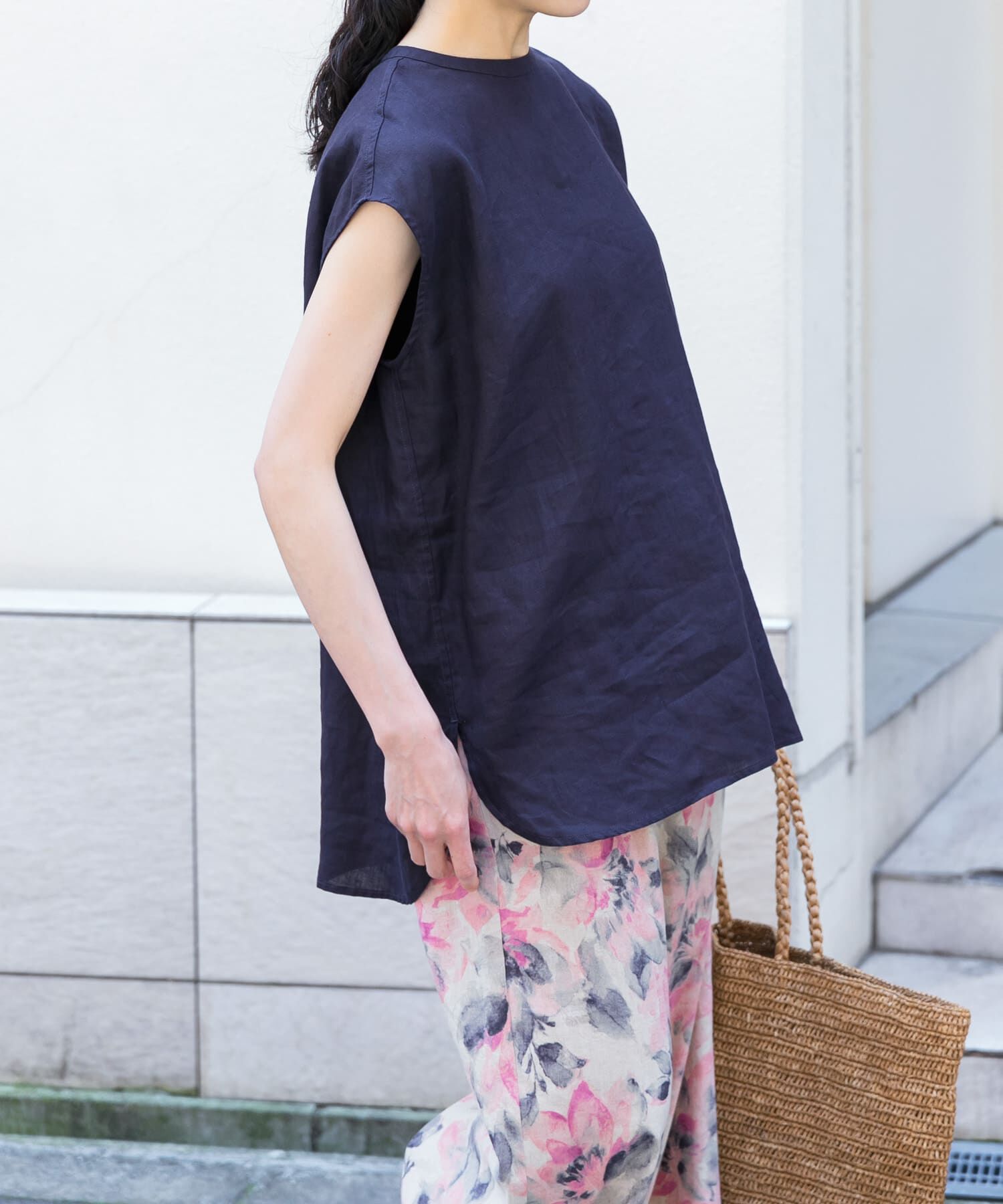 かぐれ「リネンフレンチクルーネック」|シャツ・ブラウス|ネイビー