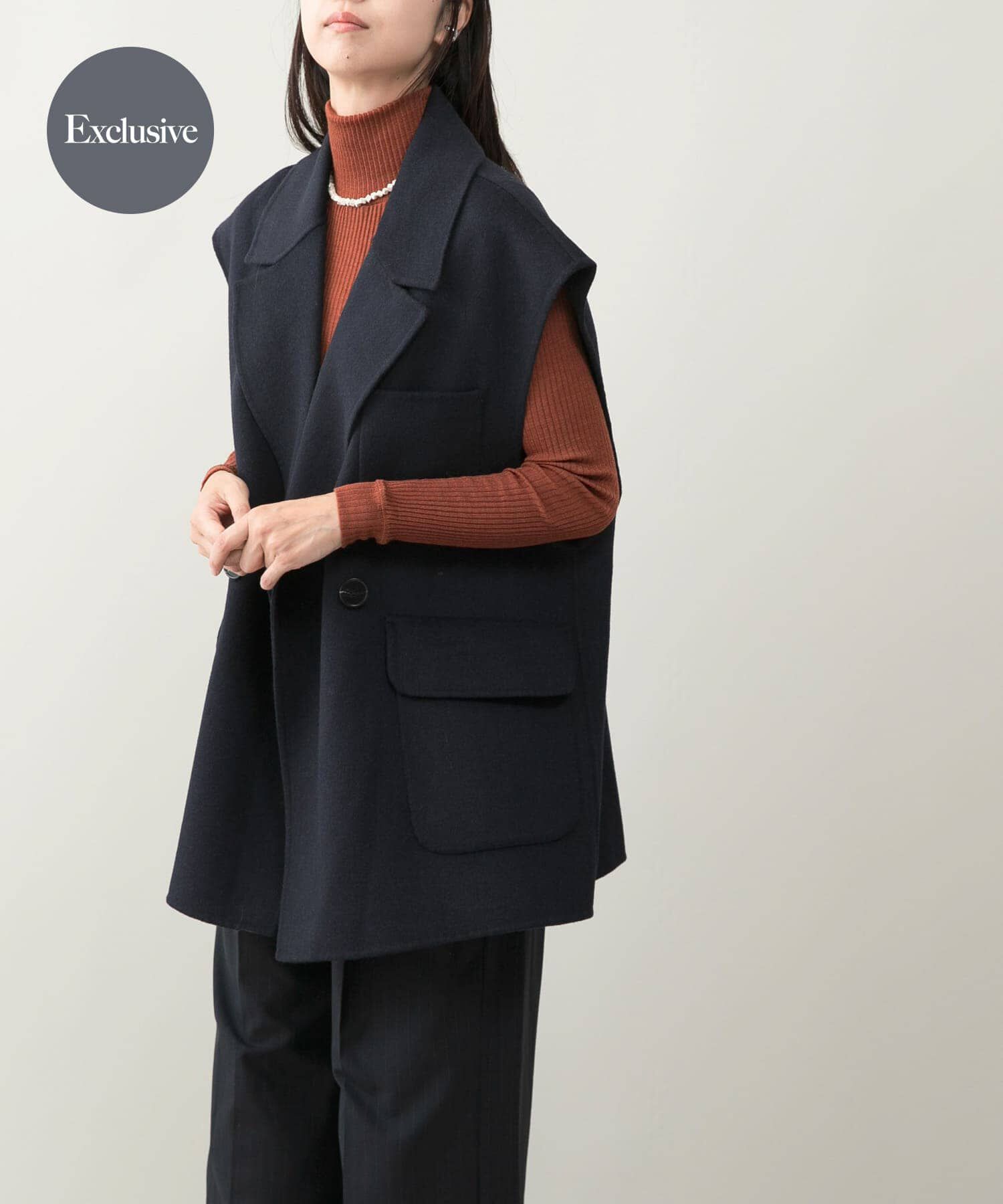 URBAN RESEARCH ROSSO「『一部別注カラー』YENN　DOUBLE FACE VEST JACKET」|ノーカラーコート|ネイビー
