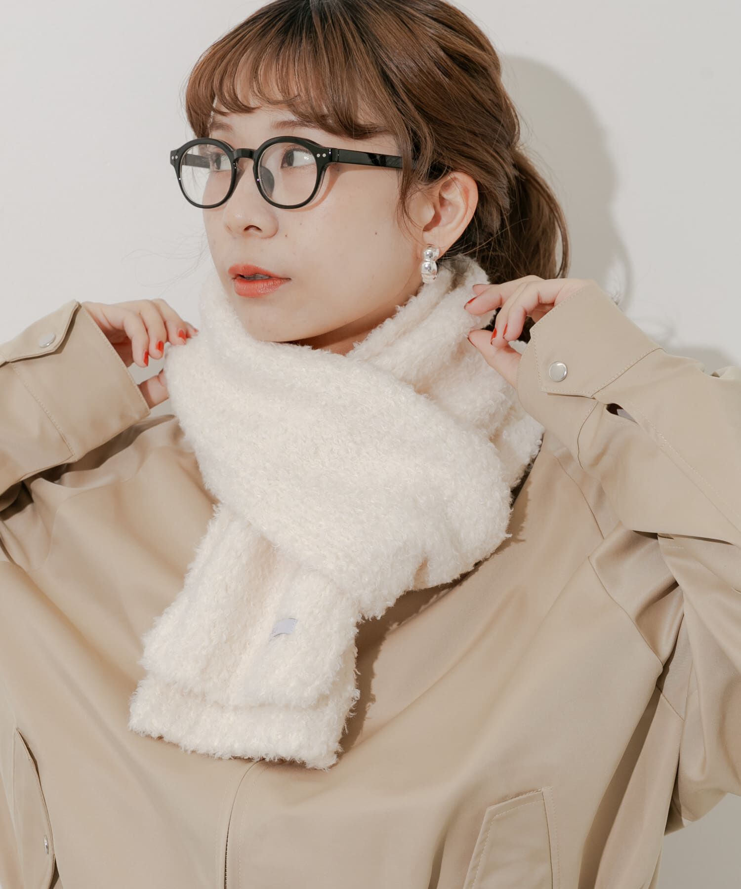 SMELLY「ボアニットマフラー」|マフラー|アイボリー