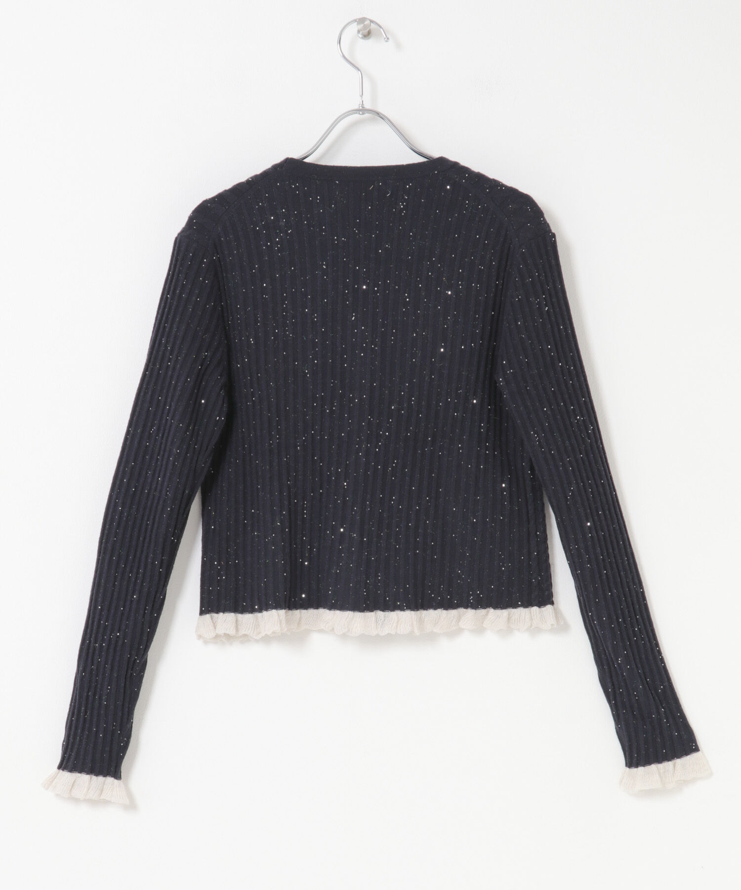 URBAN RESEARCH ROSSO「F by ROSSO　スパンコールフリルリブカーディガン」|カーディガン|