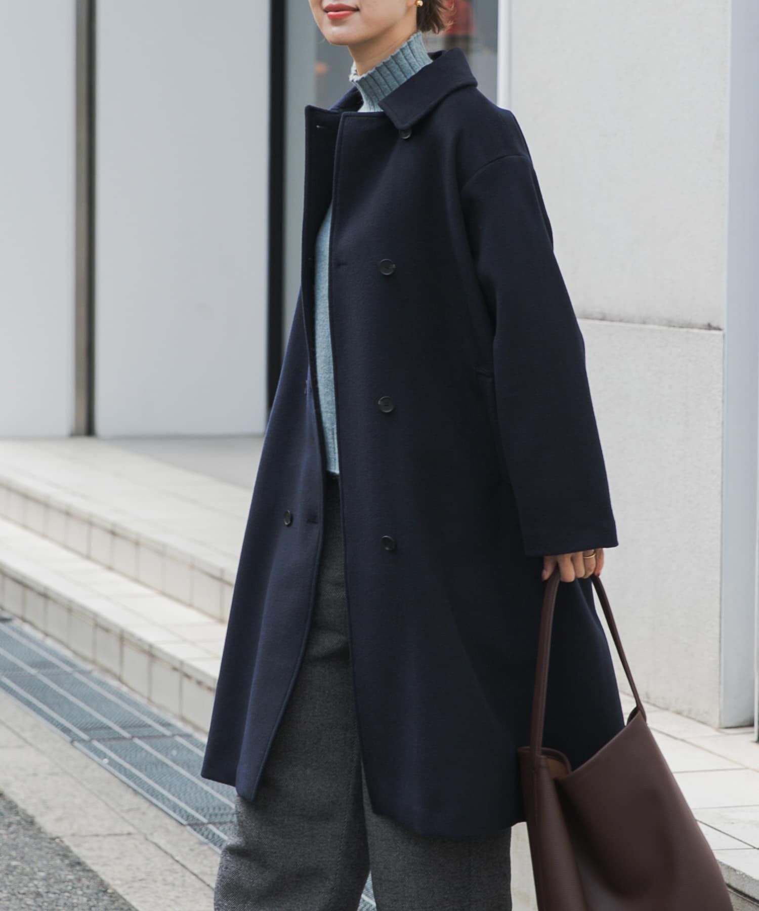 URBAN RESEARCH DOORS「ウールロングコート」|ノーカラーコート|