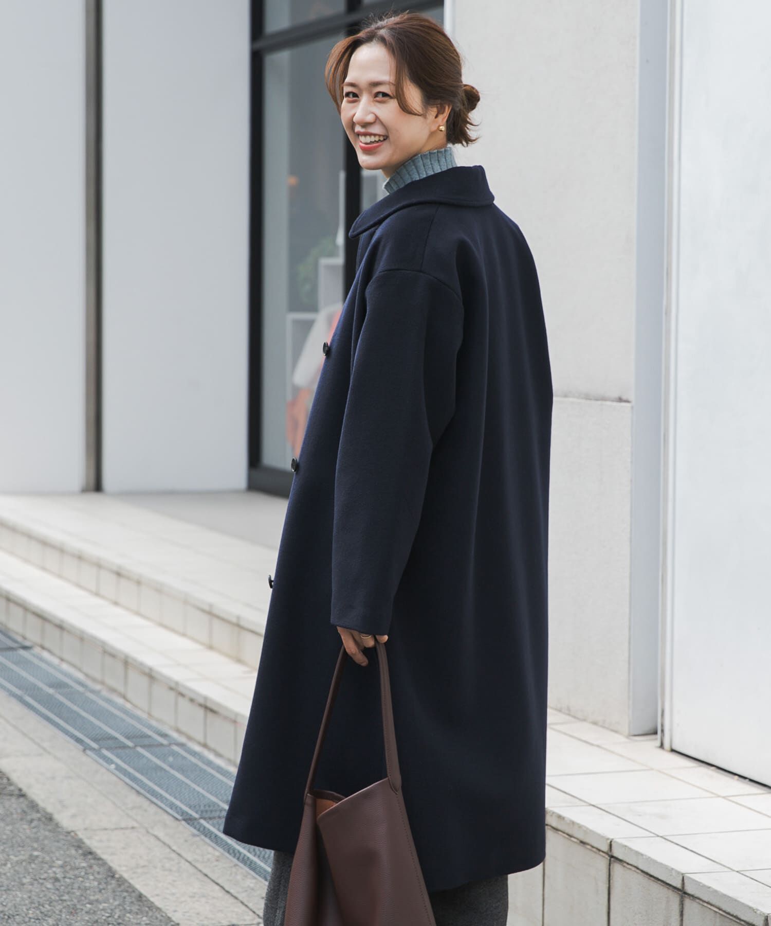 URBAN RESEARCH DOORS「ウールロングコート」|ノーカラーコート|