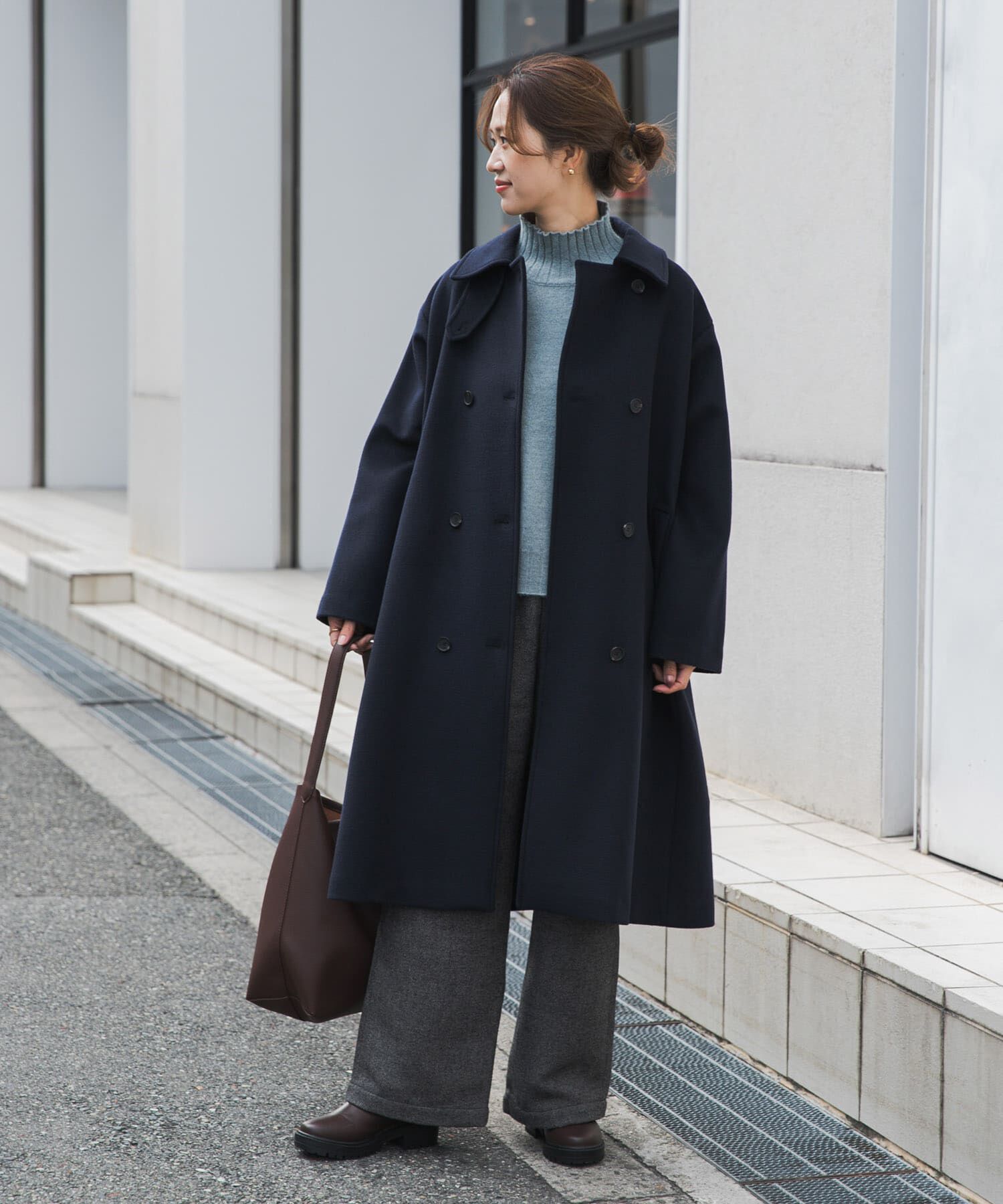 URBAN RESEARCH DOORS「ウールロングコート」|ノーカラーコート|