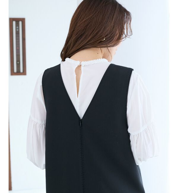  「ノーカラーボリュームスリーブブラウス」|シャツ・ブラウス|