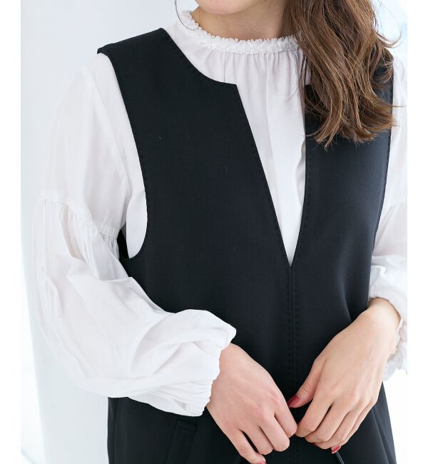  「ノーカラーボリュームスリーブブラウス」|シャツ・ブラウス|