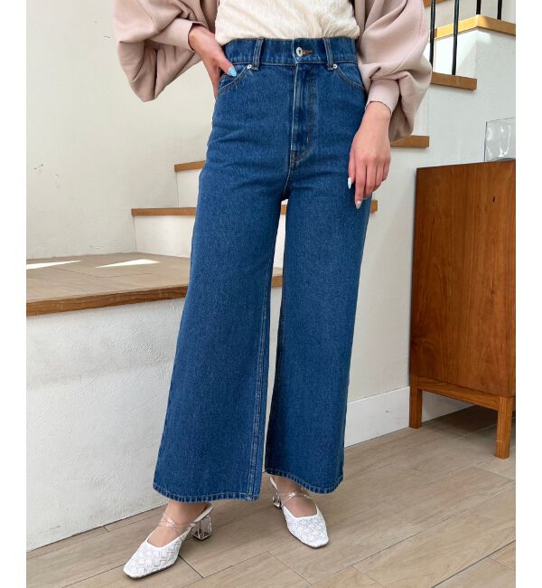 MAJESTICLEGON「ウォッシュデニムワイドパンツ」|デニム|ブルー