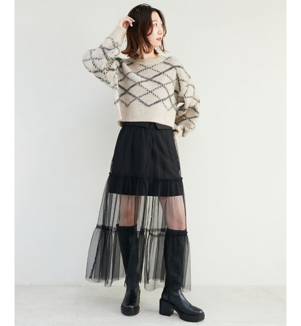 MAJESTICLEGON「チェックショートニット」|ニット・セーター|