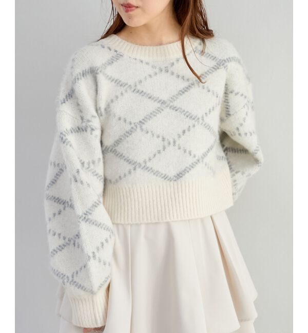 MAJESTICLEGON「チェックショートニット」|ニット・セーター|