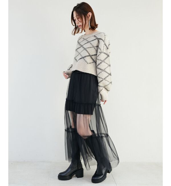 MAJESTICLEGON「チェックショートニット」|ニット・セーター|