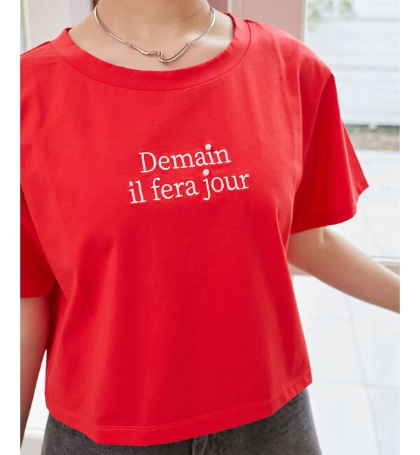  「パール付きクロップドロゴTシャツ」|Tシャツ・カットソー|