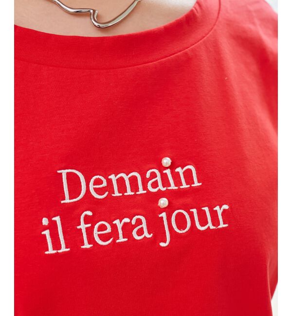  「パール付きクロップドロゴTシャツ」|Tシャツ・カットソー|