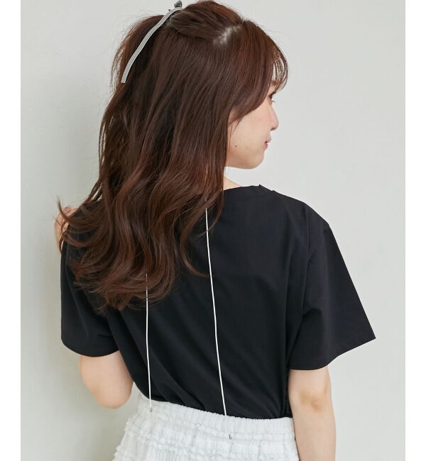  「パール付きクロップドロゴTシャツ」|Tシャツ・カットソー|