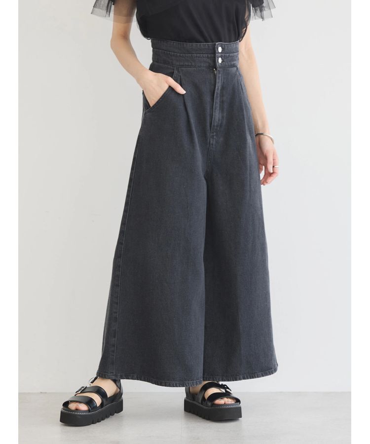 earth music&ecology「ダブルベルトデザインワイドパンツ」|デニム|