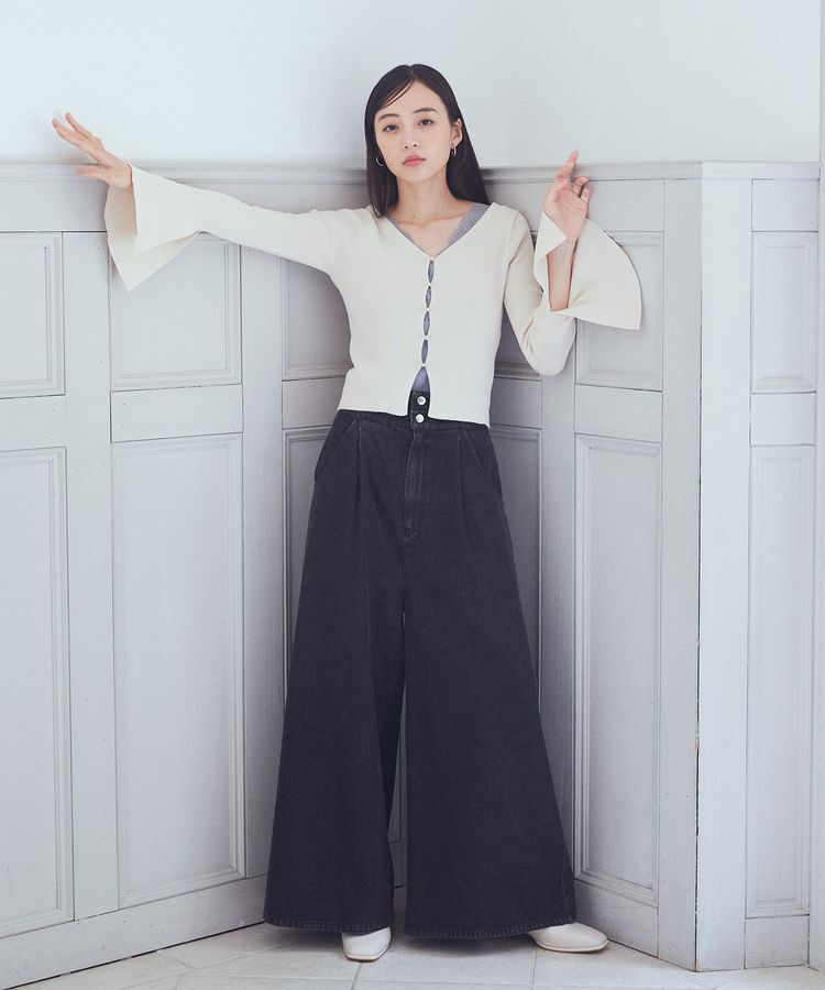 earth music&ecology「ダブルベルトデザインワイドパンツ」|デニム|