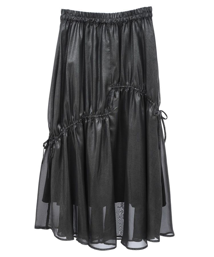 earth music&ecology「シャイニーアシンメトリーギャザースカート」|フレア|