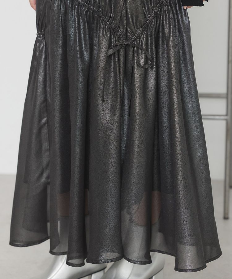 earth music&ecology「シャイニーアシンメトリーギャザースカート」|フレア|