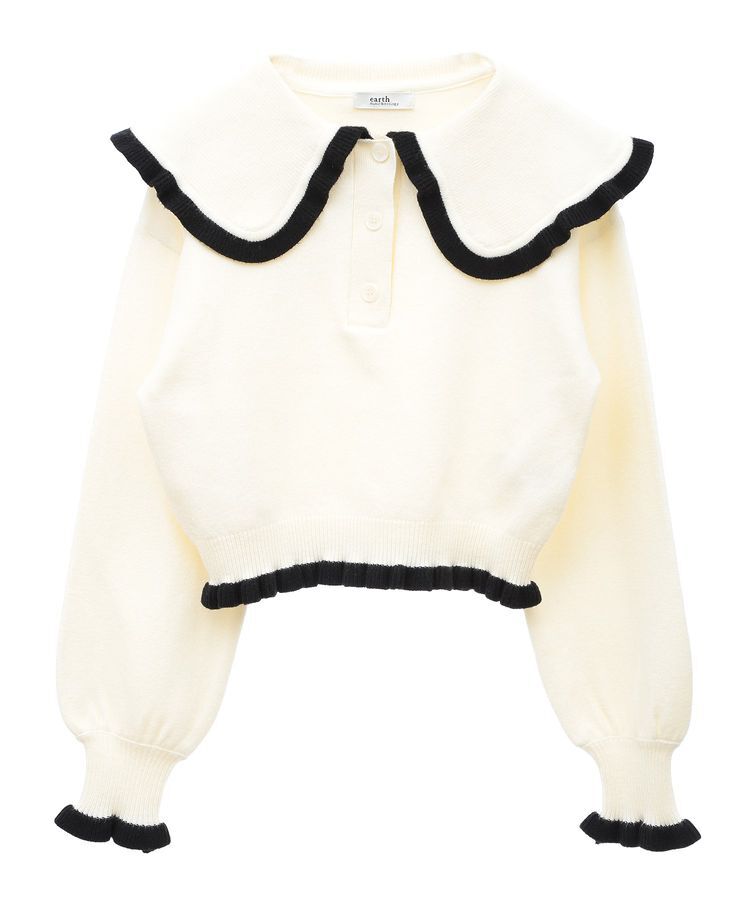 earth music&ecology「配色フリルカラーニットプルオーバー」|ニット・セーター|